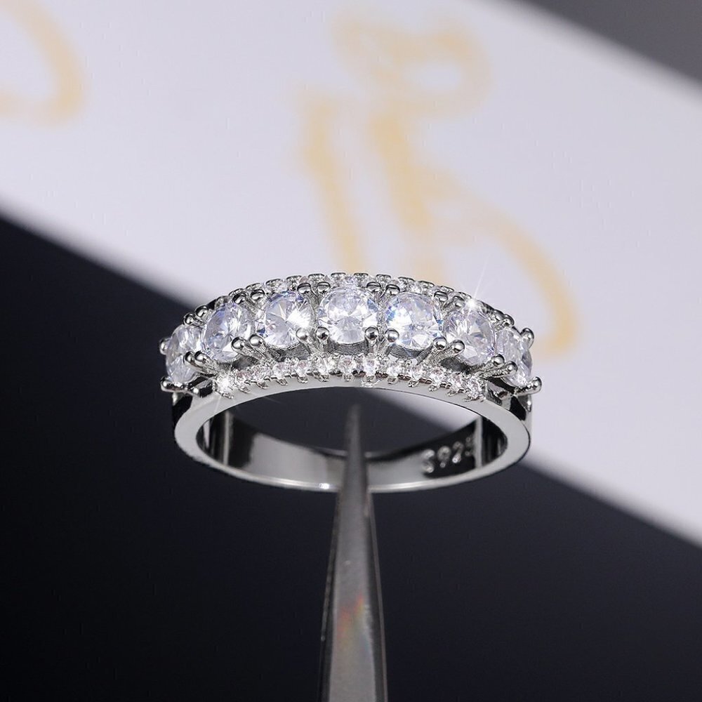 ✨Eternity Anillos Shiny Round CZ Trendy 925 Silver Plated Fashion Ring,U… - Picture 5 of 6
